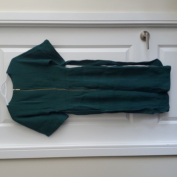 Closet London Ribbed Pencil Dress with Tie Belt in Emerald Green - Picture 2 of 6